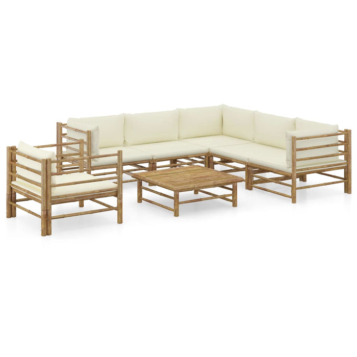 Set mobilier de grădină cu perne alb crem, 7 piese, bambus - WALTI WALTI