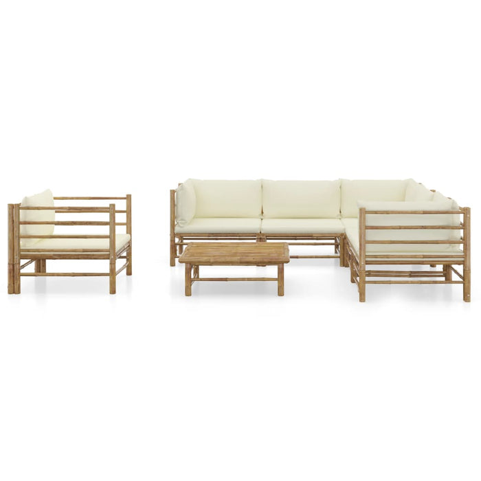Set mobilier de grădină cu perne alb crem, 7 piese, bambus - WALTI WALTI