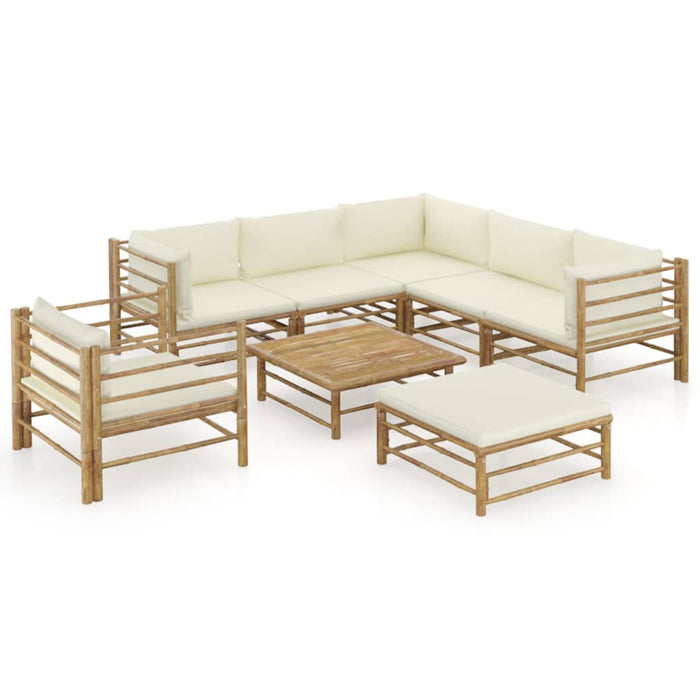 Set mobilier de grădină, cu perne alb crem, 8 piese, bambus - WALTI WALTI