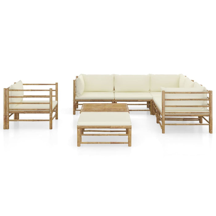 Set mobilier de grădină, cu perne alb crem, 8 piese, bambus - WALTI WALTI