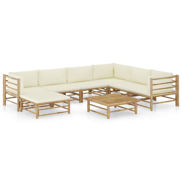 Set mobilier de grădină, cu perne alb crem, 8 piese, bambus - WALTI WALTI
