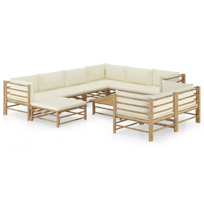 Set mobilier de grădină, cu perne alb crem, 10 piese, bambus - WALTI WALTI