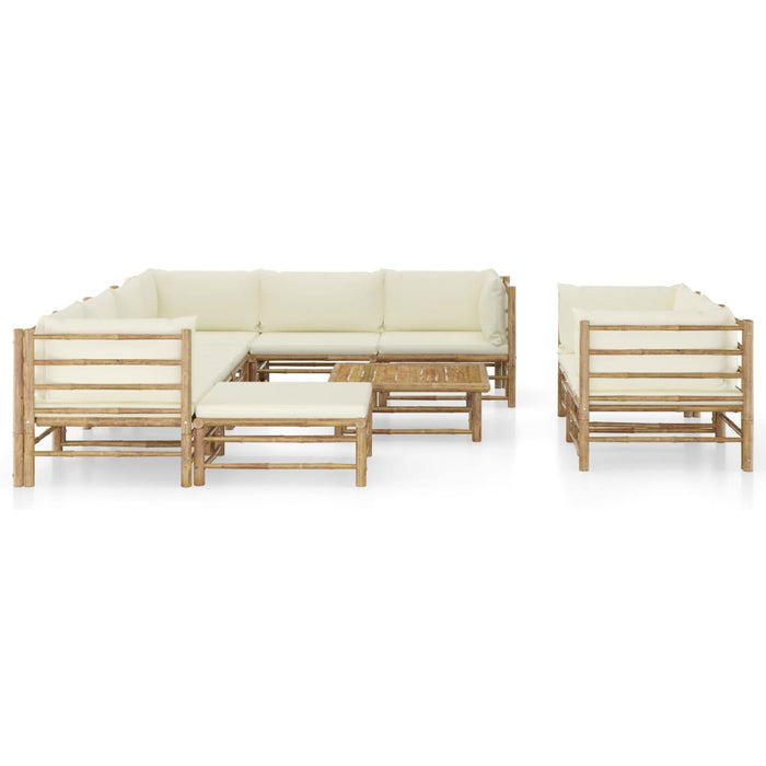 Set mobilier de grădină, cu perne alb crem, 10 piese, bambus - WALTI WALTI