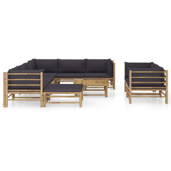 Set mobilier de grădină cu perne gri închis, 10 piese, bambus - WALTI WALTI