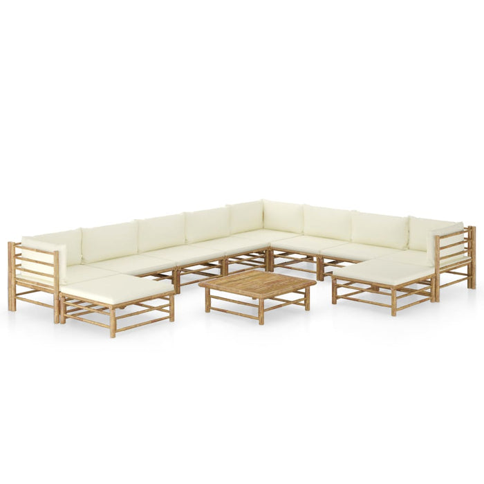 Set mobilier de grădină, cu perne alb crem, 11 piese, bambus - WALTI WALTI