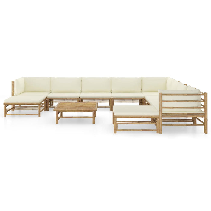 Set mobilier de grădină, cu perne alb crem, 11 piese, bambus - WALTI WALTI