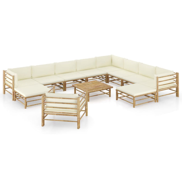 Set mobilier de grădină cu perne alb crem, 12 piese, bambus - WALTI WALTI
