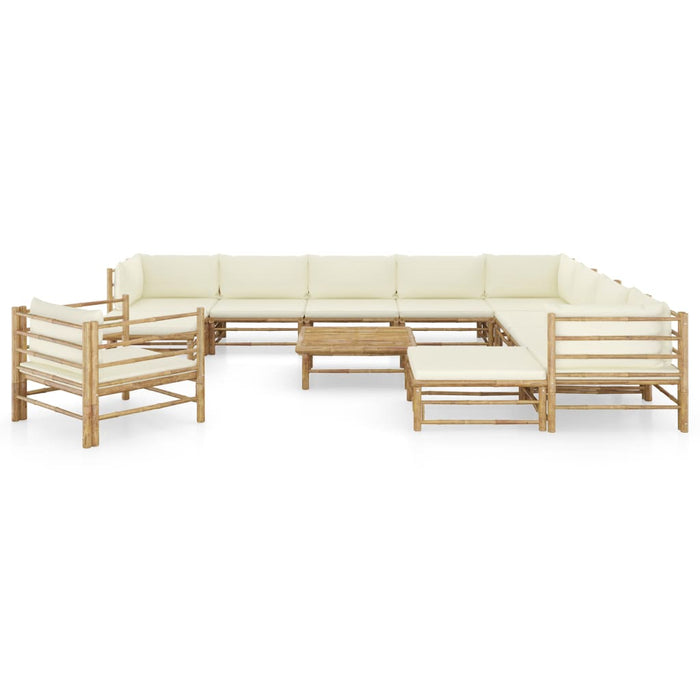 Set mobilier de grădină cu perne alb crem, 12 piese, bambus - WALTI WALTI