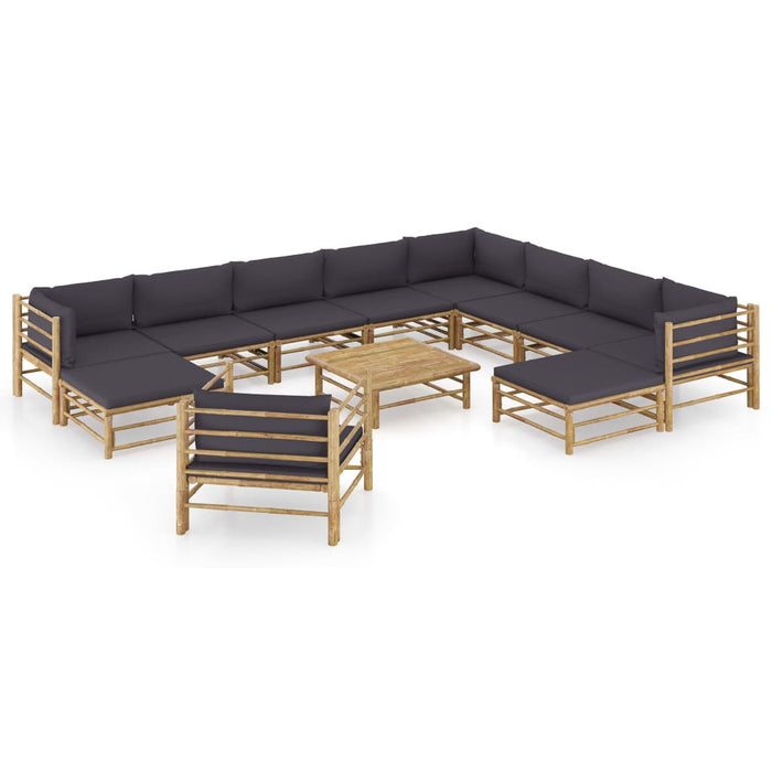 Set mobilier de grădină cu perne gri închis, 12 piese, bambus - WALTI WALTI