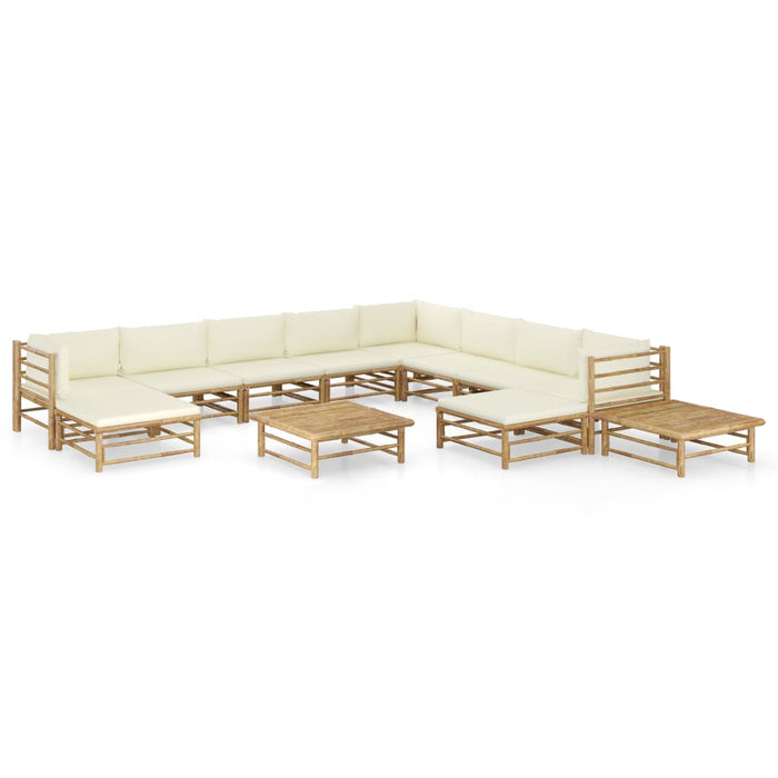 Set mobilier de grădină cu perne alb crem, 12 piese, bambus - WALTI WALTI