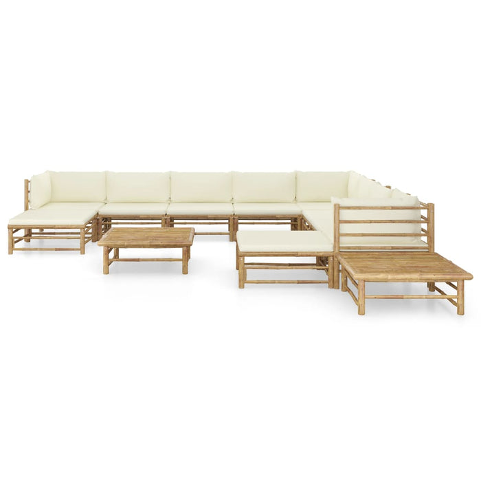Set mobilier de grădină cu perne alb crem, 12 piese, bambus - WALTI WALTI