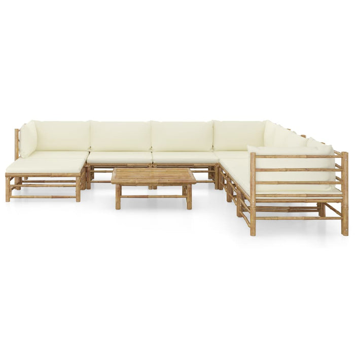 Set mobilier de grădină, cu perne alb crem, 9 piese, bambus - WALTI WALTI