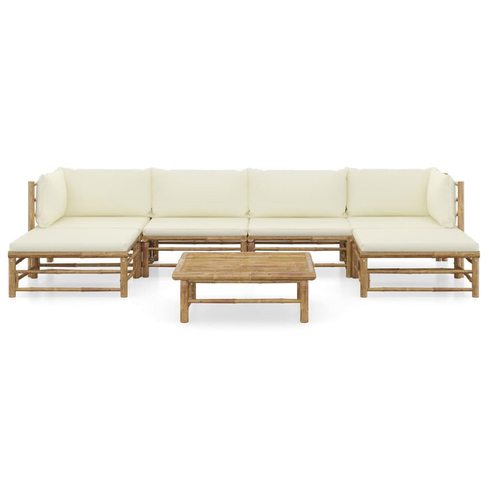 Set mobilier de grădină cu perne alb crem, 7 piese, bambus - WALTI WALTI