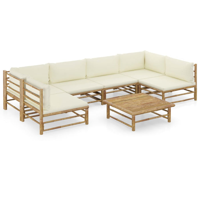 Set mobilier de grădină cu perne alb crem, 7 piese, bambus - WALTI WALTI