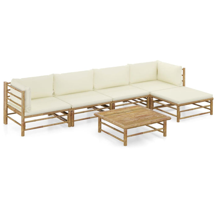 Set mobilier de grădină cu perne alb crem, 6 piese, bambus - WALTI WALTI