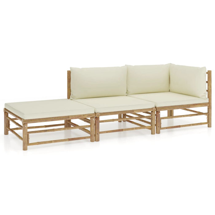 Set mobilier de grădină, cu perne alb crem, 3 piese, bambus - WALTI WALTI