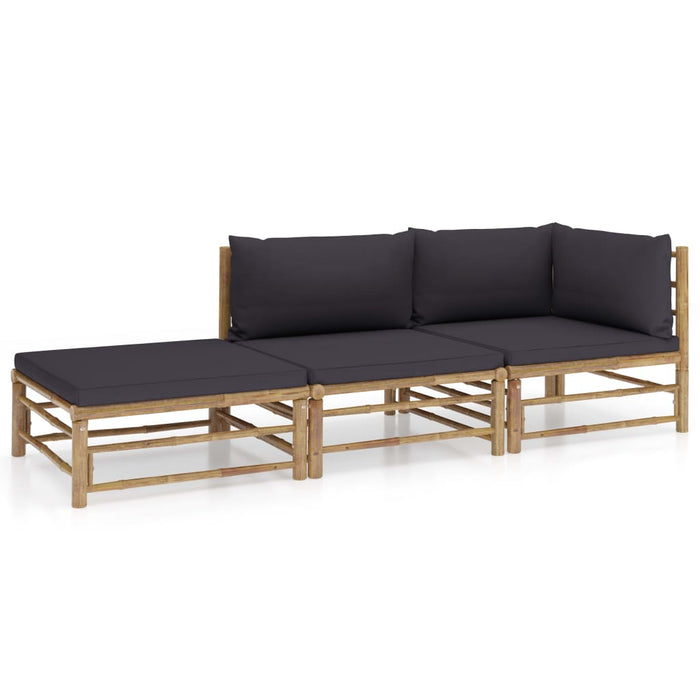 Set mobilier de grădină cu perne gri închis, 3 piese, bambus - WALTI WALTI