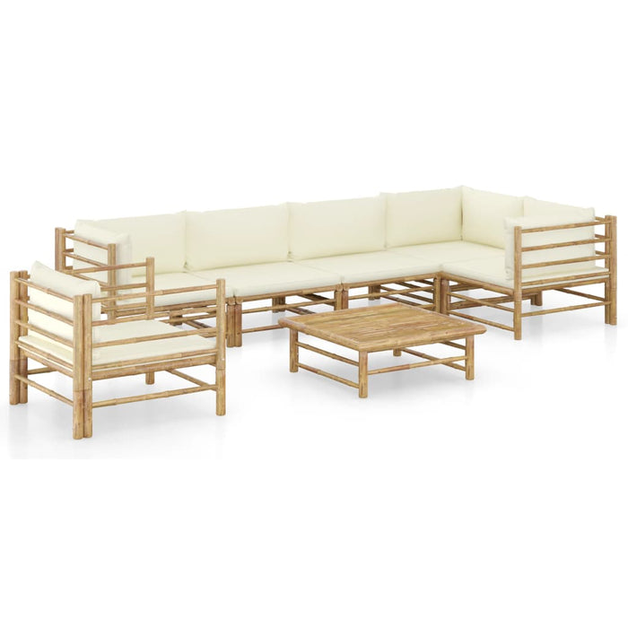 Set mobilier de grădină cu perne alb crem, 7 piese, bambus - WALTI WALTI