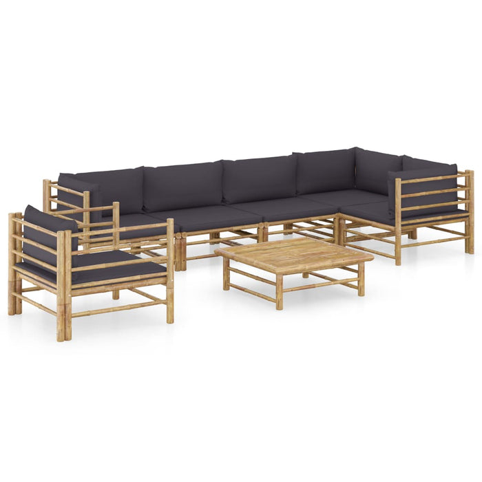 Set mobilier de grădină cu perne gri închis, 7 piese, bambus - WALTI WALTI