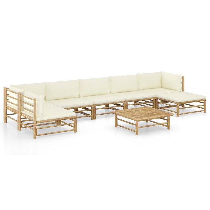 Set mobilier de grădină, cu perne alb crem, 8 piese, bambus - WALTI WALTI