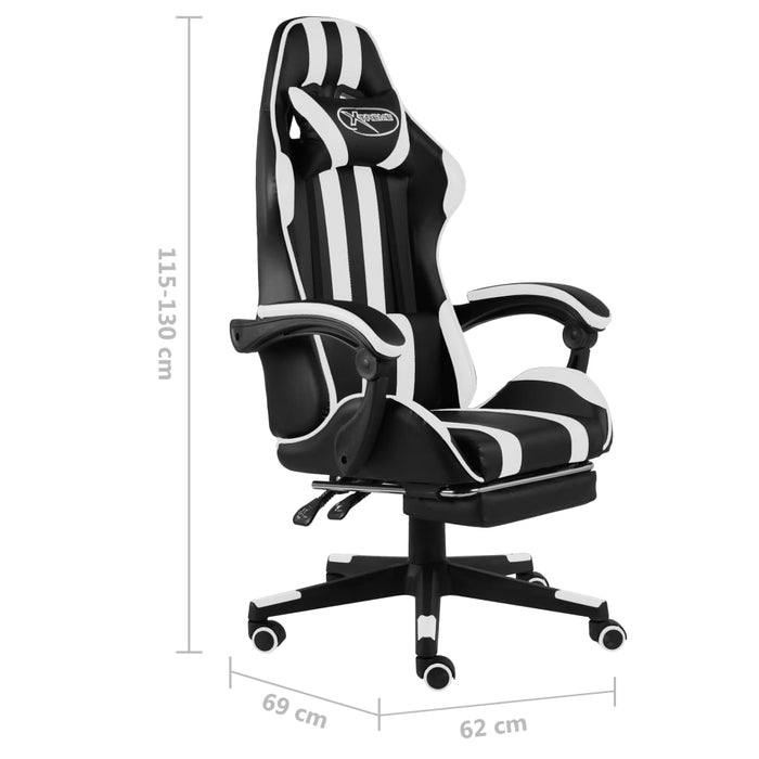 Scaun de racing cu suport picioare, negru/alb, piele ecologică - WALTI WALTI
