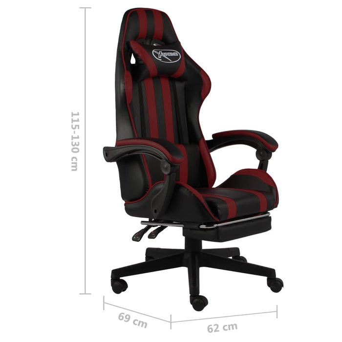 Scaun racing suport picioare negru/roșu vin piele ecologică - WALTI WALTI