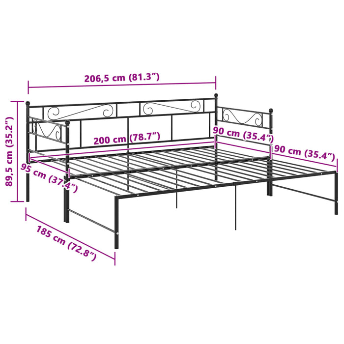 Cadru pat canapea extensibilă, negru, 90x200 cm, metal WALTI