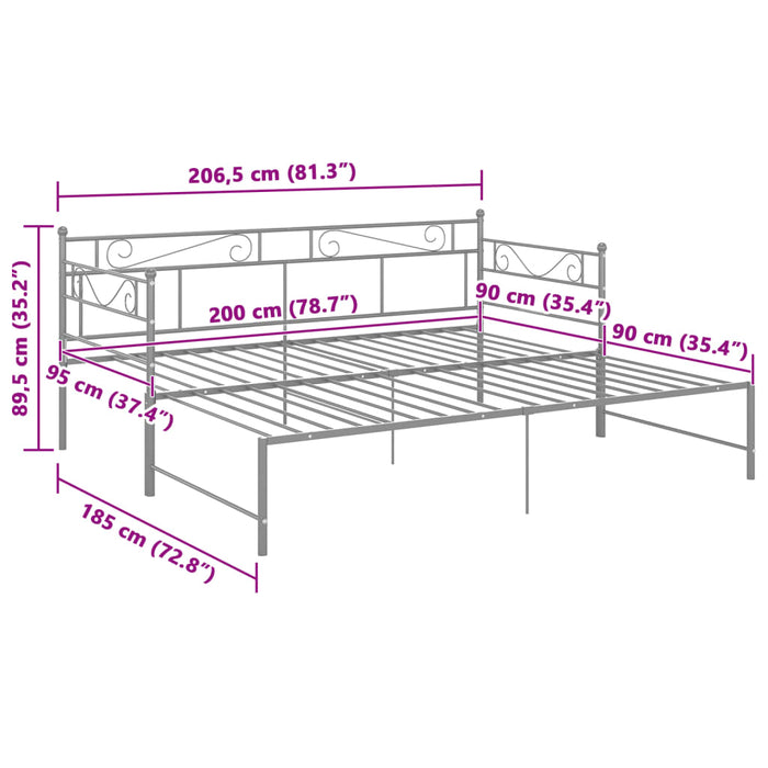 Cadru pat canapea extensibilă, gri, 90x200 cm, metal WALTI