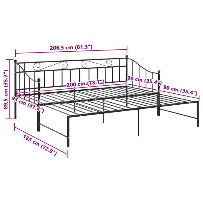 Cadru pat canapea extensibilă, negru, 90x200 cm, metal WALTI