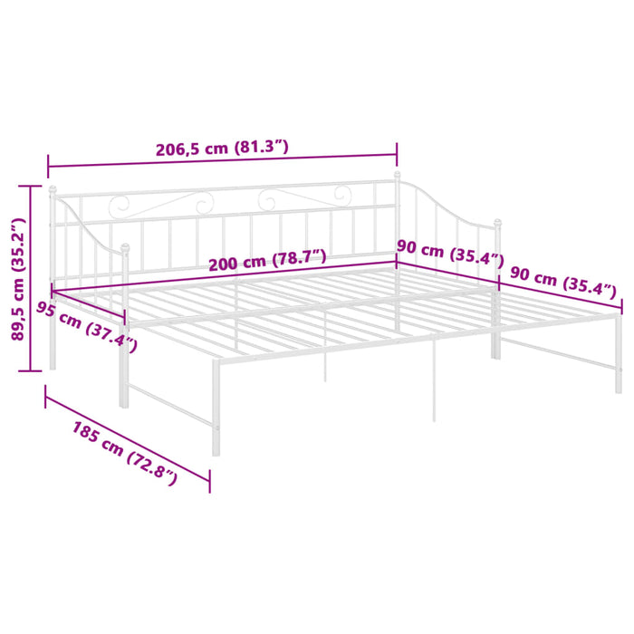 Cadru pat canapea extensibilă, alb, 90x200 cm, metal WALTI