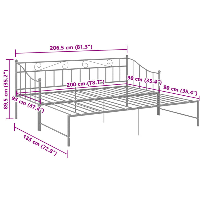 Cadru pat canapea extensibilă, gri, 90x200 cm, metal WALTI