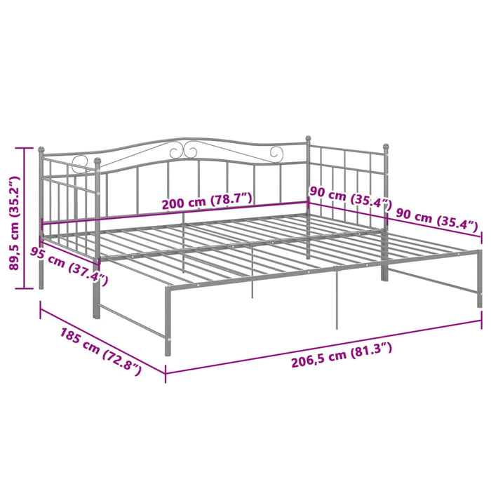 Cadru pat canapea extensibilă, gri, 90x200 cm, metal WALTI