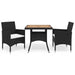 Set mobilier grădină, 3 piese, negru, poliratan și lemn acacia - WALTI WALTI