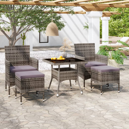 Set mobilier grădină, 5 piese, gri, poliratan/sticlă tratată - WALTI WALTI