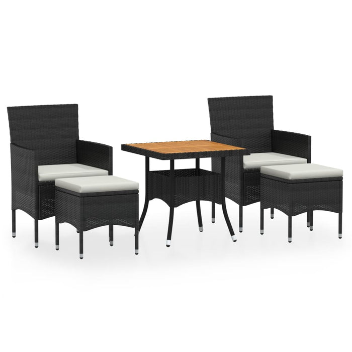 Set mobilier grădină, 5 piese, negru, poliratan și lemn acacia WALTI