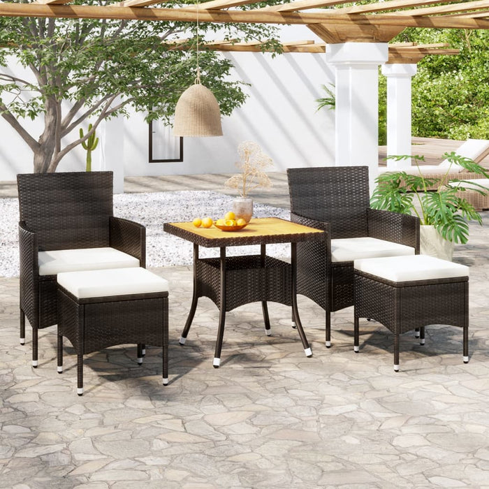 Set mobilier grădină, 5 piese, negru, poliratan și lemn acacia WALTI