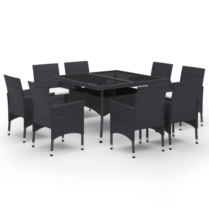 Set mobilier grădină, 9 piese, negru, poliratan, lemn acacia WALTI