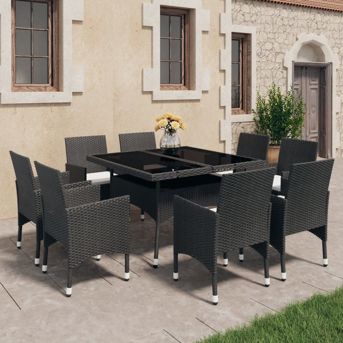 Set mobilier grădină, 9 piese, negru, poliratan, lemn acacia WALTI