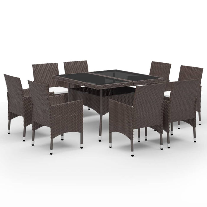 Set mobilier grădină, 9 piese, maro, poliratan și sticlă - WALTI WALTI