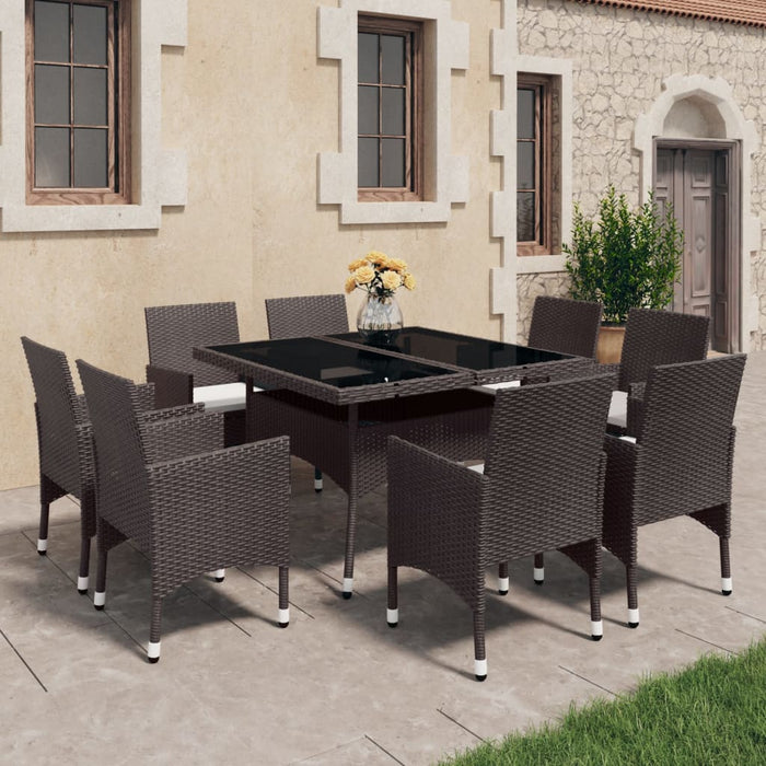 Set mobilier grădină, 9 piese, maro, poliratan și sticlă - WALTI WALTI