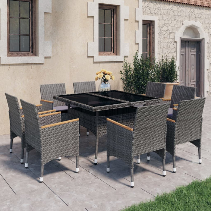 Set mobilier grădină, 9 piese, gri, poliratan, lemn acacia WALTI