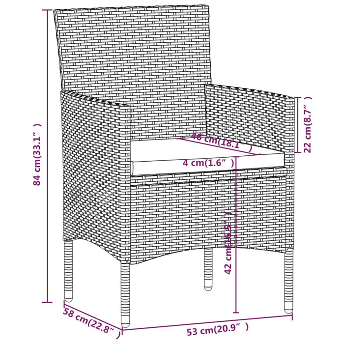 Set mobilier grădină, 5 piese, negru, poliratan/sticlă tratată WALTI