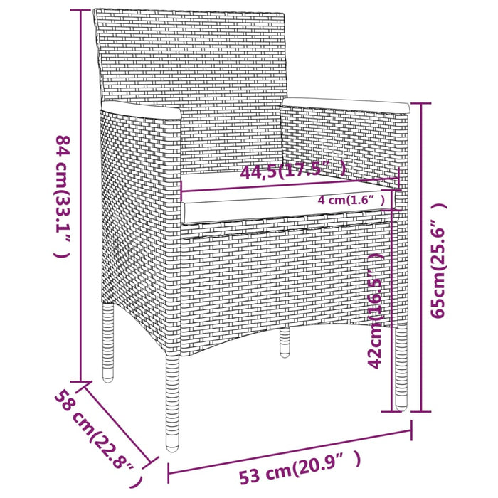 Set mobilier grădină, 5 piese, negru, poliratan/sticlă tratată WALTI