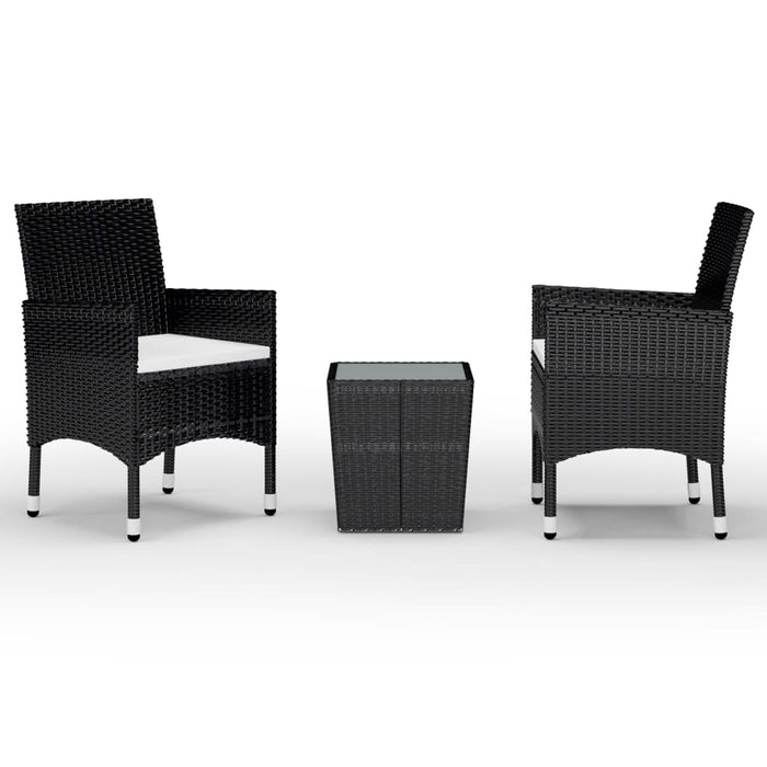 Set mobilier bistro, 3 piese, negru poliratan/sticlă securizată WALTI