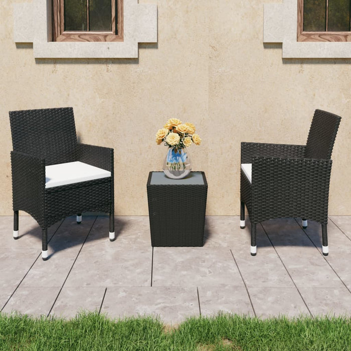 Set mobilier bistro, 3 piese, negru poliratan/sticlă securizată WALTI