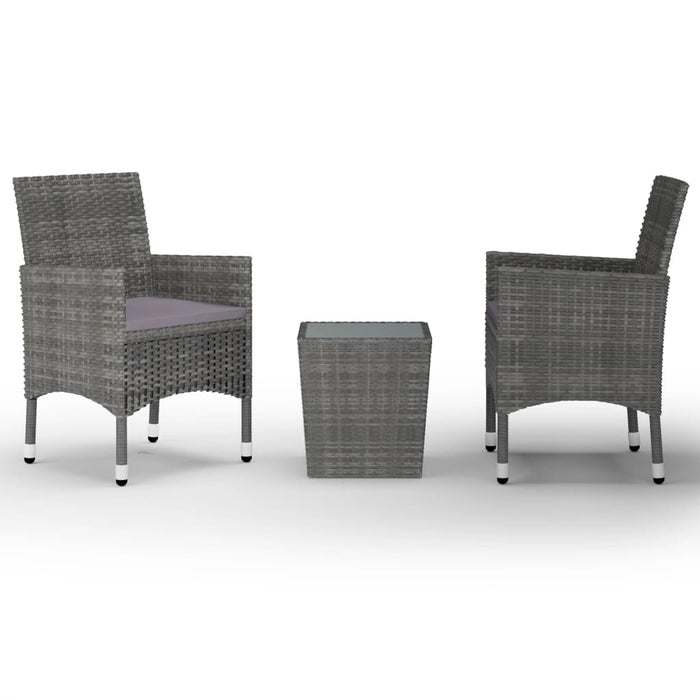 Set mobilier bistro, 3 piese, gri, poliratan/sticlă securizată - WALTI WALTI