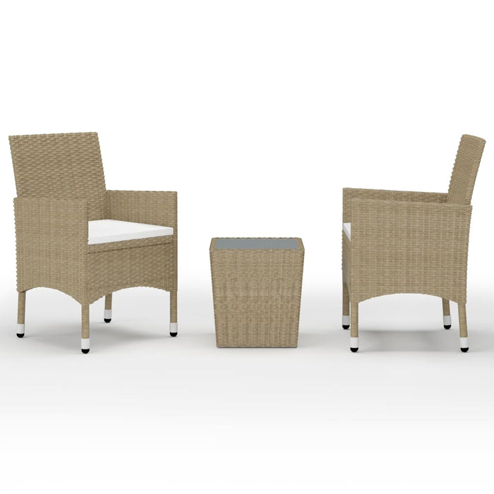 Set mobilier bistro, 3 piese, bej, poliratan/sticlă securizată - WALTI WALTI