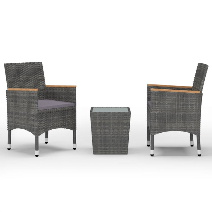 Set mobilier bistro, 3 piese, gri, poliratan/sticlă securizată - WALTI WALTI