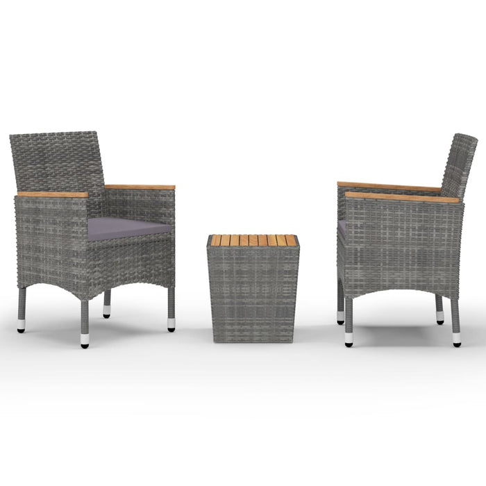 Set mobilier grădină, 3 piese, gri, poliratan și lemn acacia WALTI