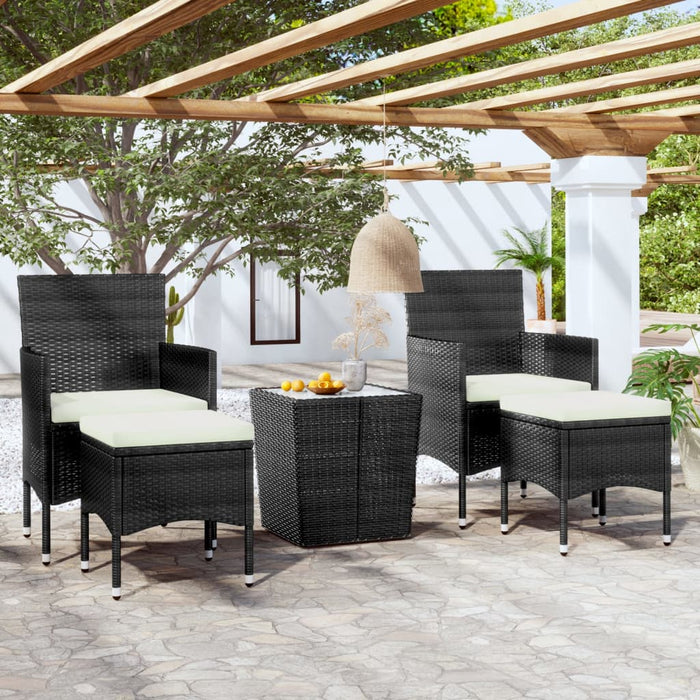 Set mobilier bistro grădină 3 piese negru poliratan și sticlă WALTI